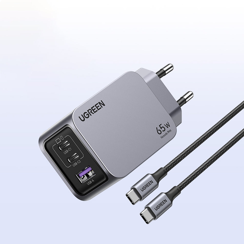 Φορτιστής Δικτύου με Καλώδιο USB-C UGREEN X755 Nexode Pro, 65W, 3A, 1 x USB-A - 2 x USB-C, Γκρι