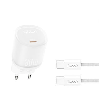 Φορτιστής Δικτύου με Καλώδιο USB-C XO Design L150, 30W, 3A, 1 x USB-C, Λευκό