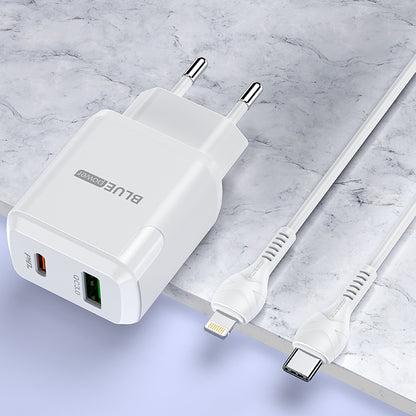 BLUE Power BLN5, 20W, 3A, 1 x USB-A - 1 x USB-C, Λευκό