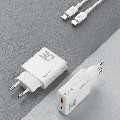 Dudao A30EUL Φορτιστής δικτύου με καλώδιο Lightning, 30W, 3A, 1 x USB-A - 1 x USB-C, Λευκό 