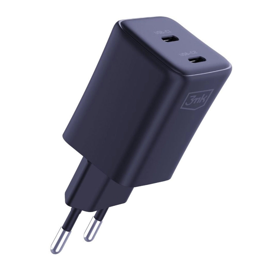 Φορτιστής δικτύου 3MK HyperCharger με καλώδιο USB-C, 45W, 3A, 2 x USB-C, Μαύρο 