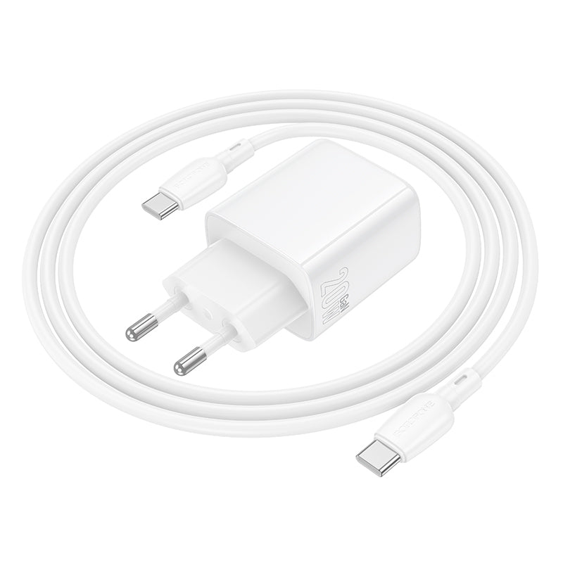 Φορτιστής Δικτύου με Καλώδιο USB-C Borofone BN27 Fuente, 20W, 3A, 1 x USB-A - 1 x USB-C, Λευκό