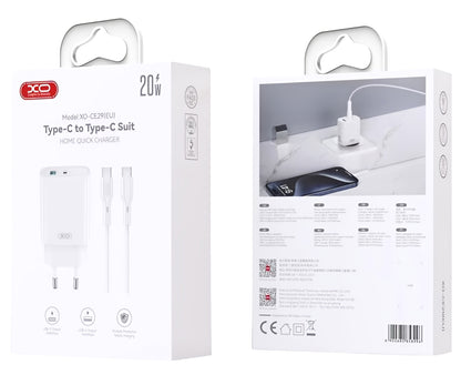 Φορτιστής Δικτύου με Καλώδιο USB-C XO Design CE29, 20W, 3A, 1 x USB-A - 1 x USB-C, Λευκό