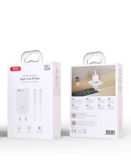 Φορτιστής Δικτύου με Καλώδιο Lightning XO Design CE30, 30W, 3A, 1 x USB-A - 1 x USB-C, Λευκό