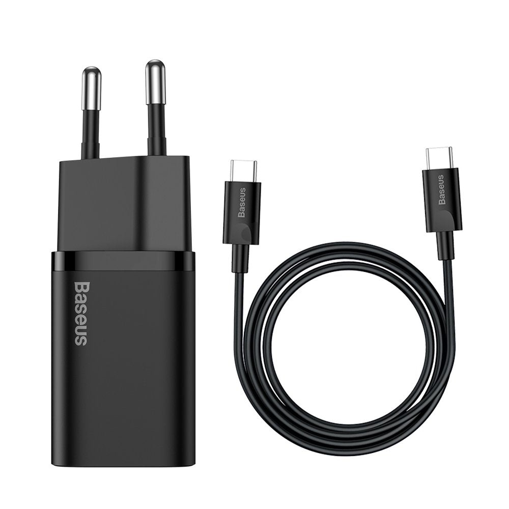 Baseus Super Si φορτιστής δικτύου USB-C με καλώδιο USB-C, 25W, 3A, 1 x USB-C, μαύρο TZCCCSUP-L01 