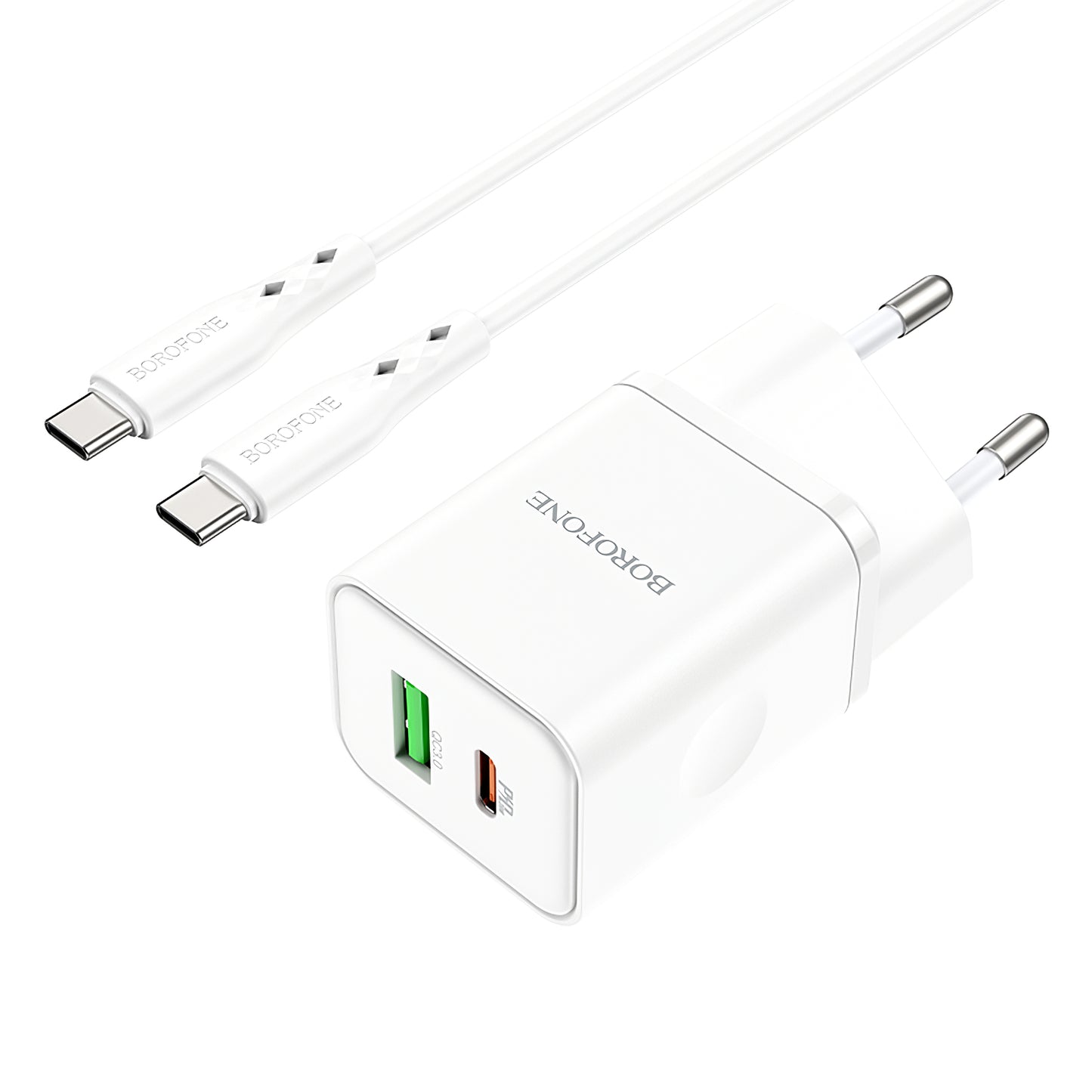 Φορτιστής δικτύου με καλώδιο USB-C Borofone BN7, 20W, 3A, 1 x USB-A - 1 x USB-C, Λευκό 