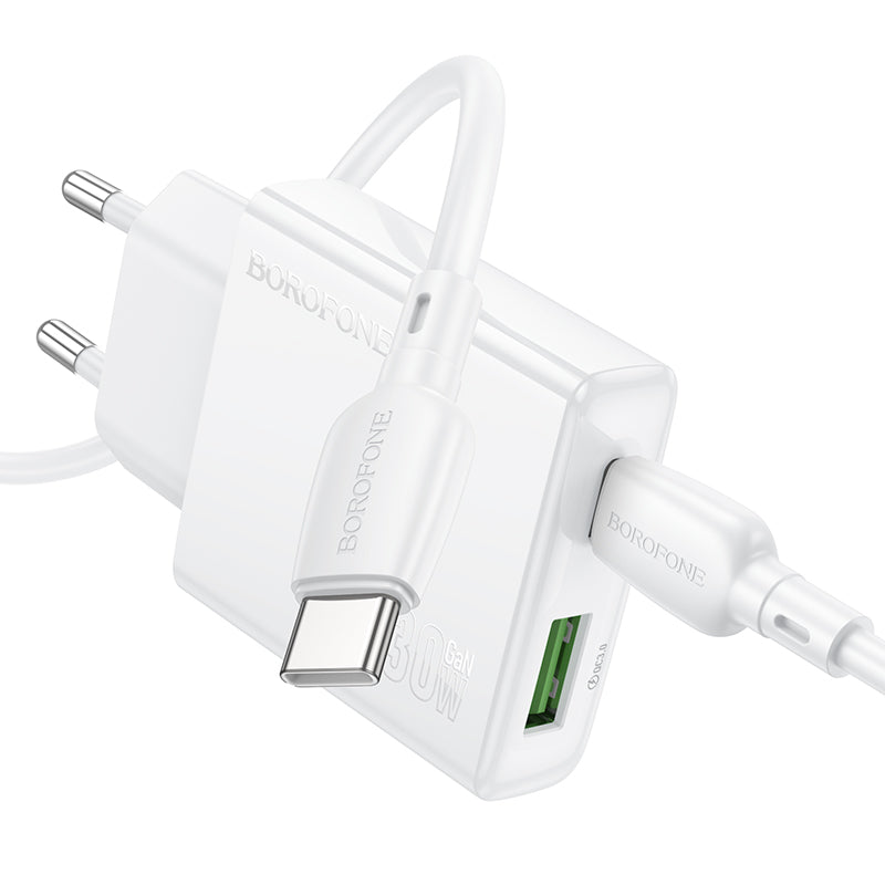 Φορτιστής δικτύου με καλώδιο USB-C Borofone BN25 Wish, 30W, 3A, 1 x USB-A - 1 x USB-C, Λευκό 