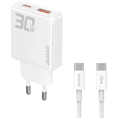 Dudao A30EUT Φορτιστής δικτύου με καλώδιο USB-C, 30W, 3A, 1 x USB-A - 1 x USB-C, Λευκό 