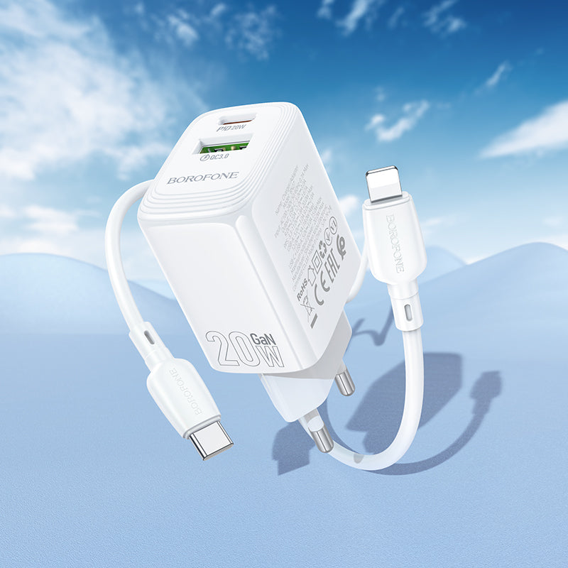 Φορτιστής Δικτύου με Καλώδιο Lightning Borofone BN27 Fuente, 20W, 3A, 1 x USB-A - 1 x USB-C, Λευκό