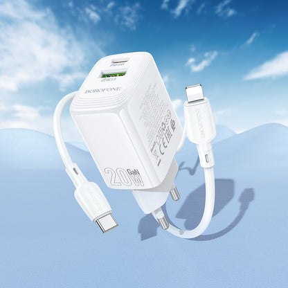 Φορτιστής Δικτύου με Καλώδιο Lightning Borofone BN27 Fuente, 20W, 3A, 1 x USB-A - 1 x USB-C, Λευκό