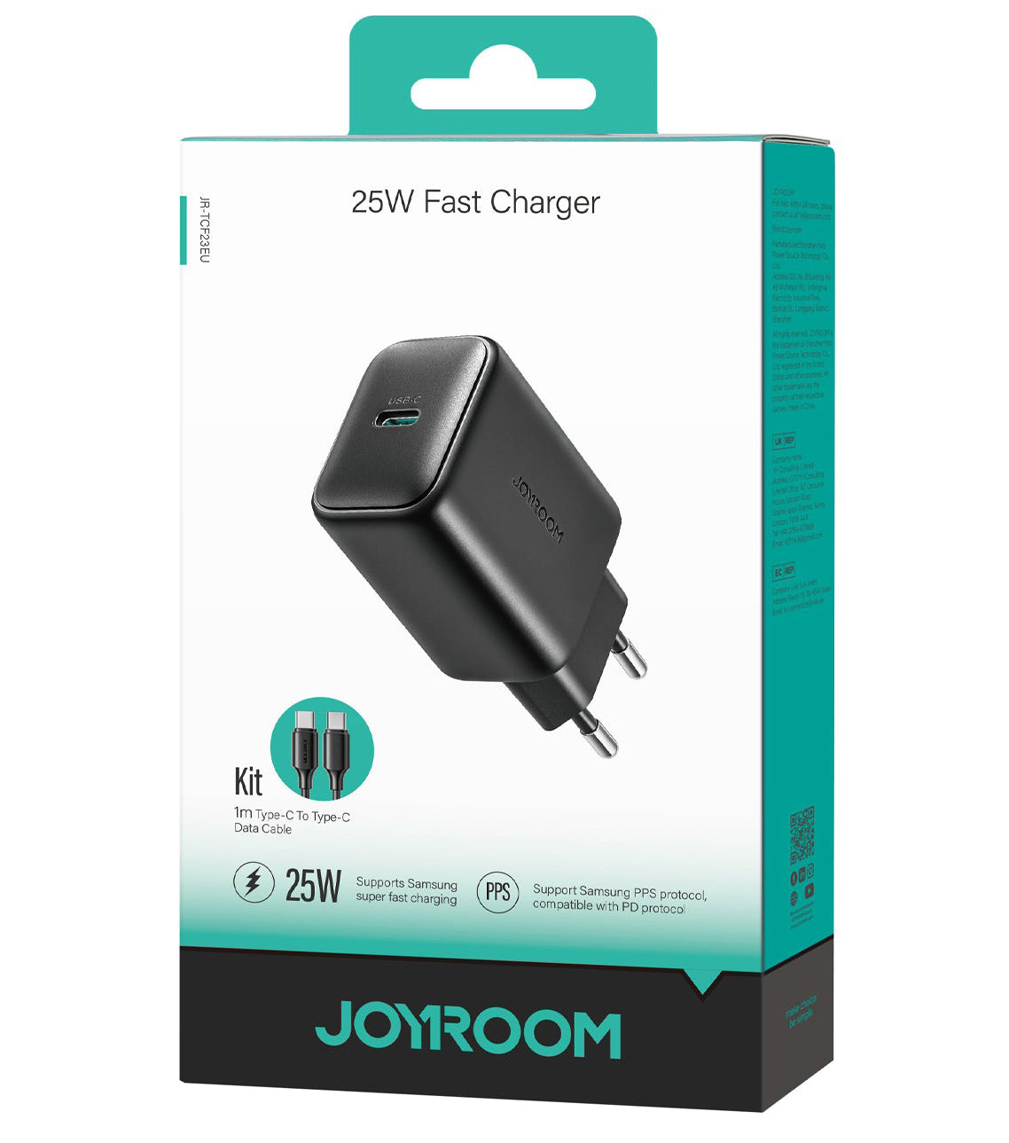 Φορτιστής Δικτύου με Καλώδιο USB-C Joyroom JR-TCF23, 25W, 3A, 1 x USB-C, Μαύρο