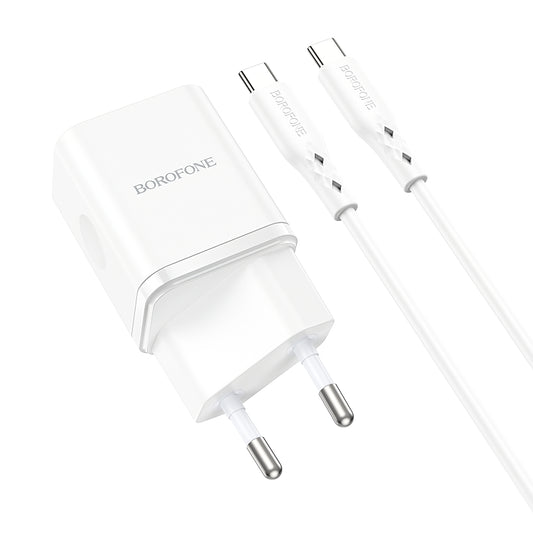 Φορτιστής δικτύου με καλώδιο USB-C Borofone BN7, 20W, 3A, 1 x USB-A - 1 x USB-C, Λευκό 