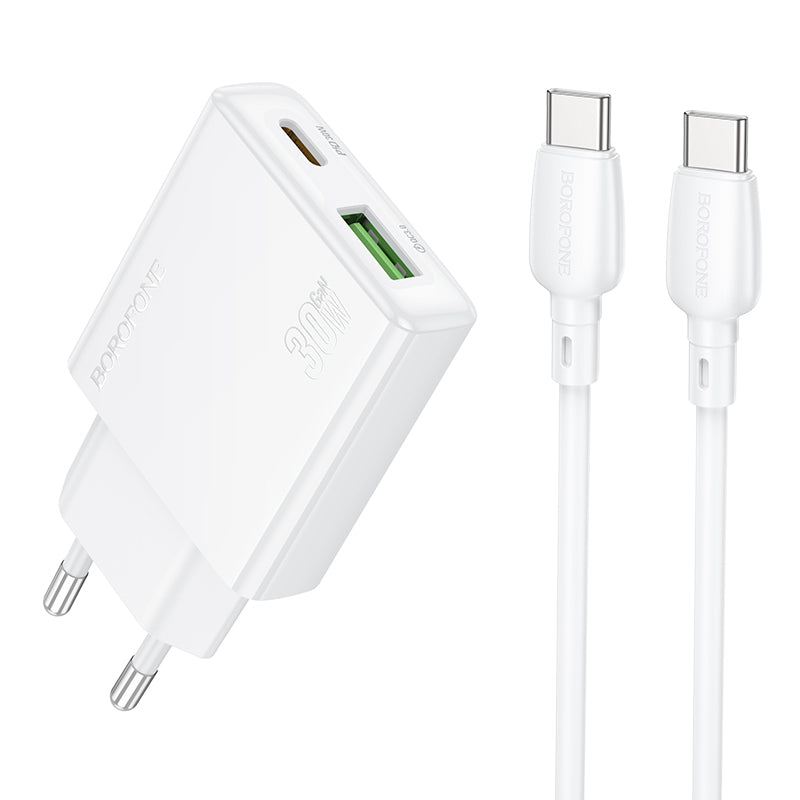 Φορτιστής δικτύου με καλώδιο USB-C Borofone BN25 Wish, 30W, 3A, 1 x USB-A - 1 x USB-C, Λευκό 