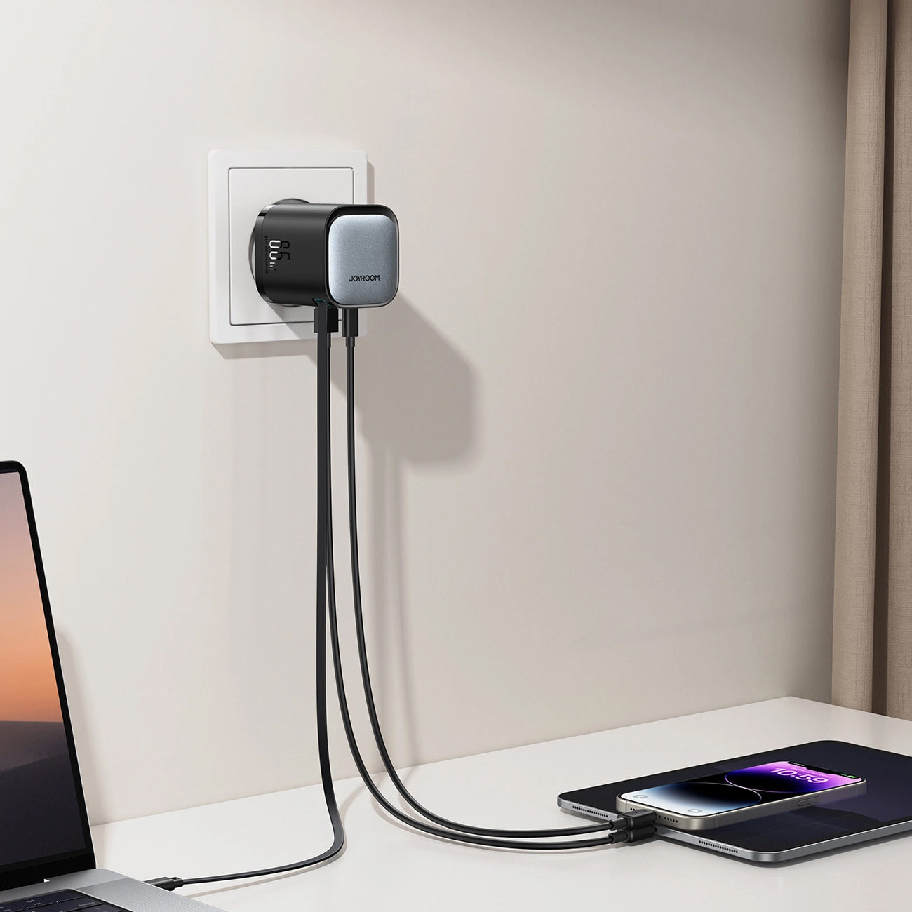 Joyroom JR-TCL02 Καλώδιο USB-C Φορτιστής δικτύου JR-TCL02, 65W, 3A, 1 x USB-A - 1 x USB-C, Μαύρο 