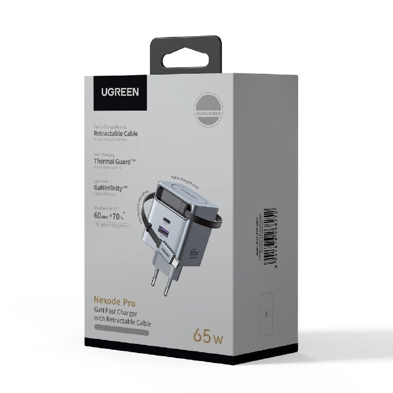 UGREEN X615 USB-C Network Charger with Cable, 65W, 3A, 1 x USB-A - 1 x USB-C, Grey
