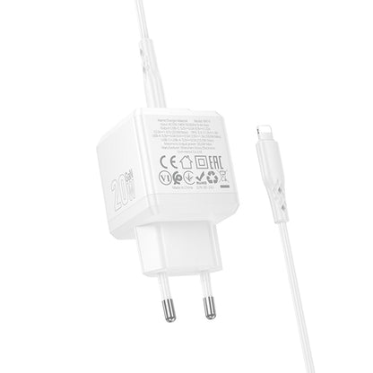 Φορτιστής Δικτύου με Καλώδιο Lightning Borofone BN19 Intenso, 20W, 3A, 1 x USB-A - 1 x USB-C, Λευκό