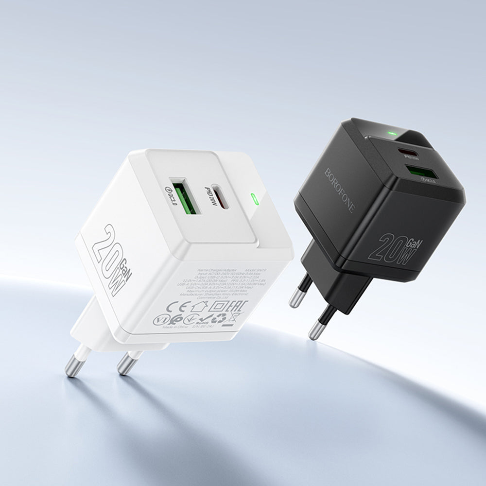 Φορτιστής Δικτύου με Καλώδιο Lightning Borofone BN19 Intenso, 20W, 3A, 1 x USB-A - 1 x USB-C, Λευκό