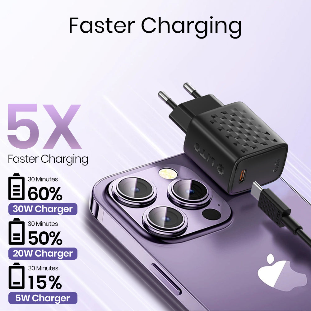 Network Charger with Lightning Cable Lito LC17L, 30W, 3A, 1 x USB-C, Black