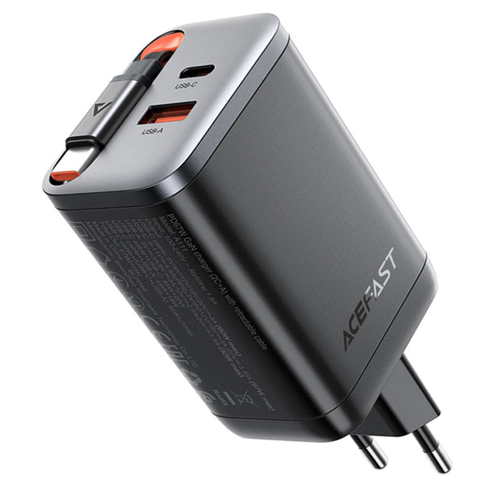 Φορτιστής Δικτύου με Καλώδιο USB-C Acefast A111, 67W, 3A, 1 x USB-A - 1 x USB-C, Μαύρο