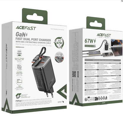 Φορτιστής Δικτύου με Καλώδιο USB-C Acefast A111, 67W, 3A, 1 x USB-A - 1 x USB-C, Μαύρο