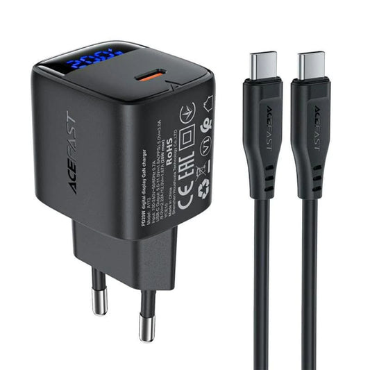 Φορτιστής Δικτύου με Καλώδιο USB-C Acefast A113 Display, 20W, 3A, 1 x USB-C, Μαύρο