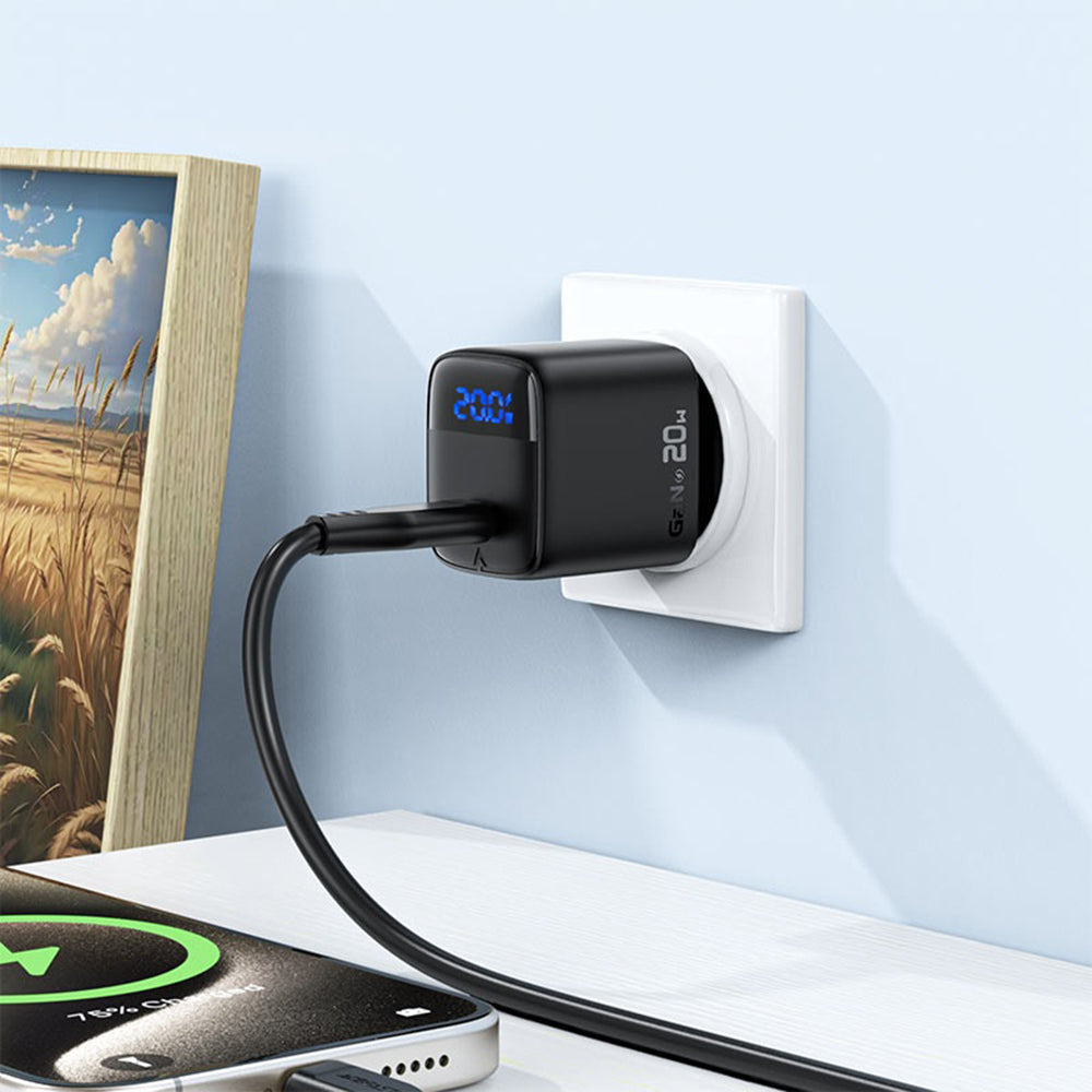 Φορτιστής Δικτύου με Καλώδιο USB-C Acefast A113 Display, 20W, 3A, 1 x USB-C, Μαύρο