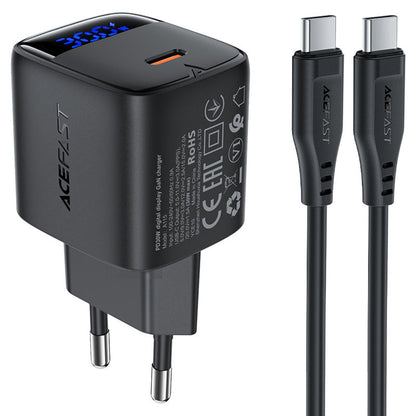 Φορτιστής Δικτύου με Καλώδιο USB-C Acefast A115 Display, 30W, 3A, 1 x USB-C, Μαύρο