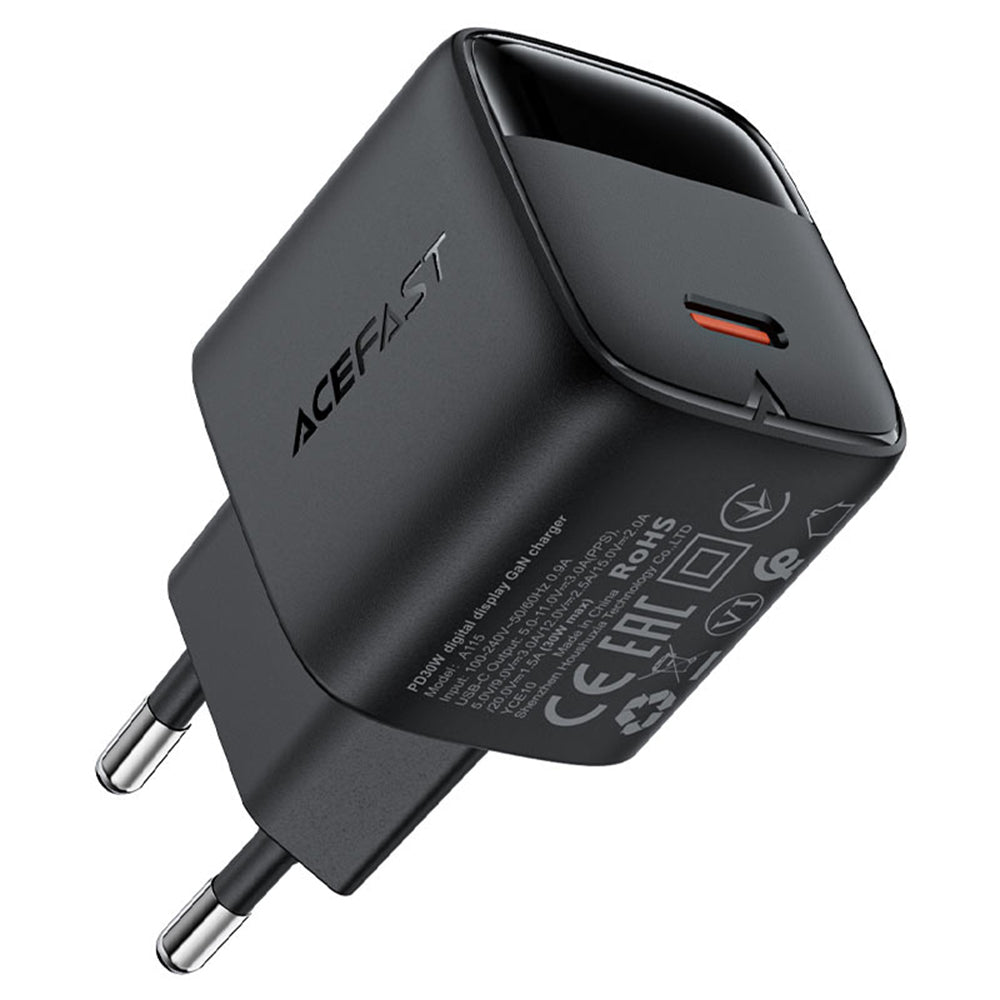 Φορτιστής Δικτύου με Καλώδιο USB-C Acefast A115 Display, 30W, 3A, 1 x USB-C, Μαύρο