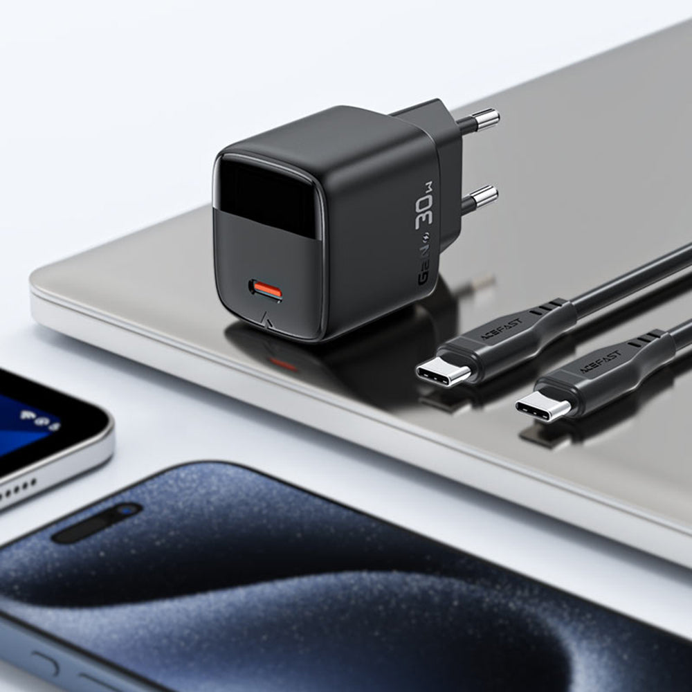 Φορτιστής Δικτύου με Καλώδιο USB-C Acefast A115 Display, 30W, 3A, 1 x USB-C, Μαύρο