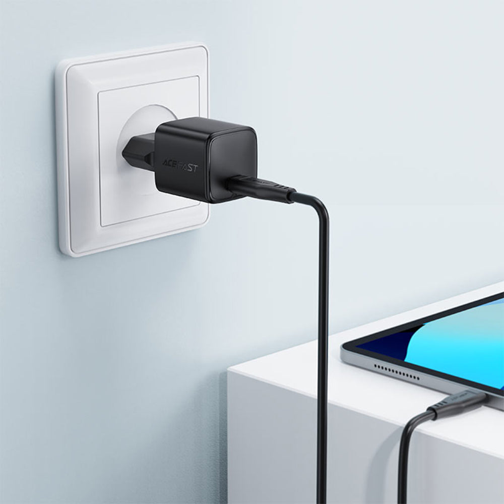 Acefast A118 USB-C Network Charger with Cable, 30W, 3A, 1 x USB-C, Black
