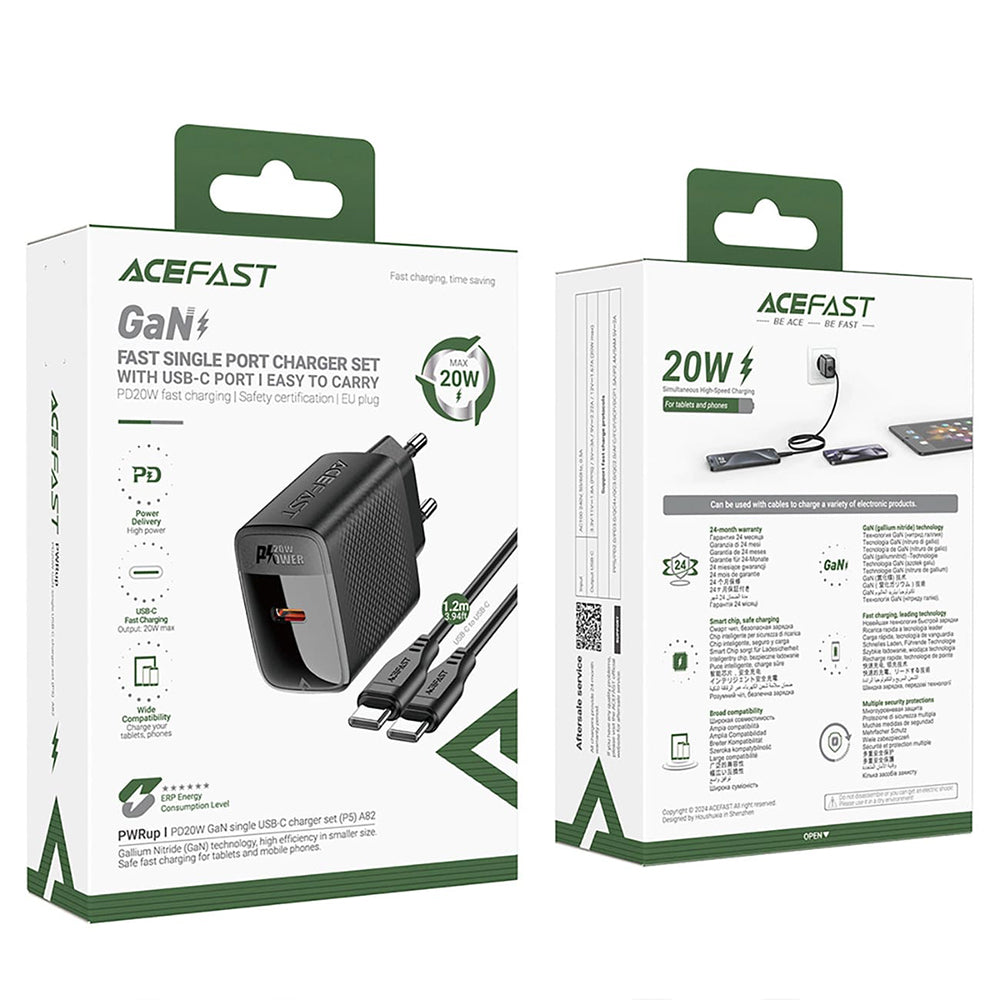 Φορτιστής Δικτύου με Καλώδιο USB-C Acefast A82, 20W, 3A, 1 x USB-C, Μαύρο