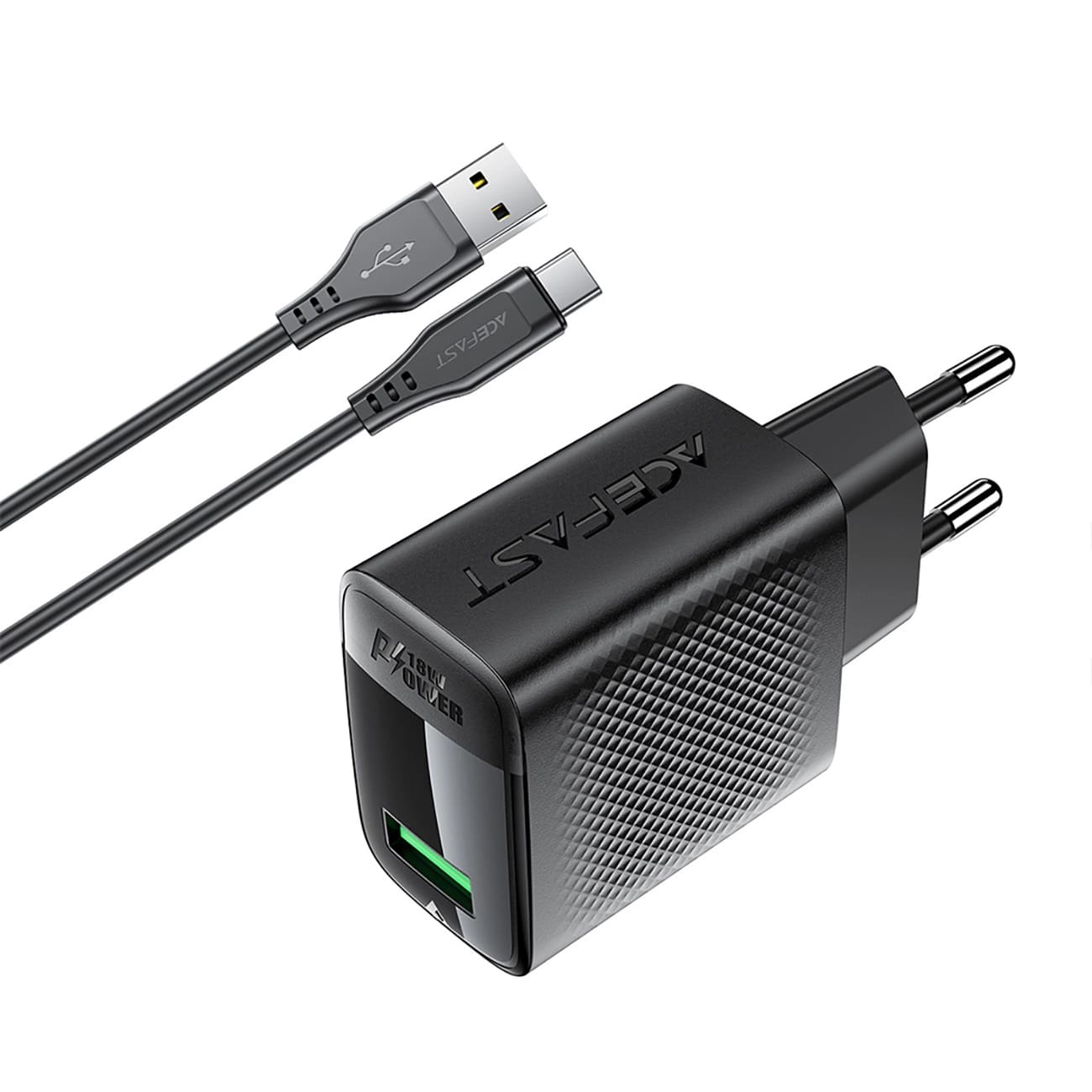 Φορτιστής Δικτύου με Καλώδιο USB-C Acefast A90, 18W, 3A, 1 x USB-A, Μαύρο