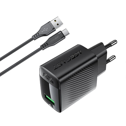 Φορτιστής Δικτύου με Καλώδιο USB-C Acefast A90, 18W, 3A, 1 x USB-A, Μαύρο