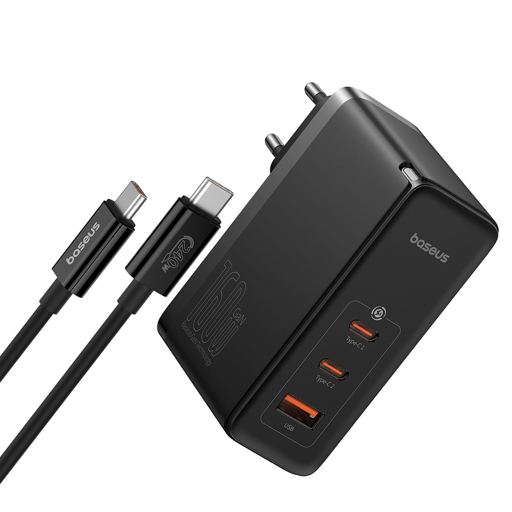 Φορτιστής Δικτύου με Καλώδιο USB-C Baseus GaN5 Pro, 160W, 5A, 1 x USB-A - 2 x USB-C, Μαύρο P10110825113-00