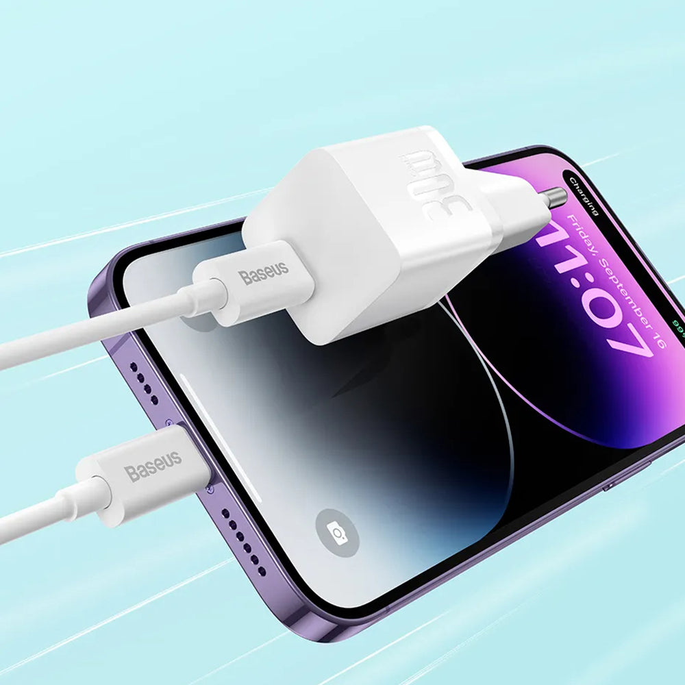 Φορτιστής Δικτύου με Καλώδιο USB-C Baseus GaN Mini 1C, 30W, 3A, 1 x USB-C, Μπλε P10110902313-00
