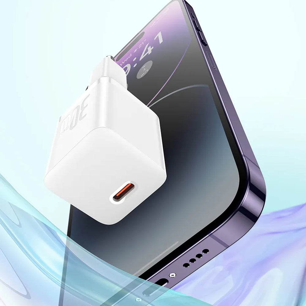 Φορτιστής Δικτύου με Καλώδιο USB-C Baseus GaN Mini 1C, 30W, 3A, 1 x USB-C, Μπλε P10110902313-00