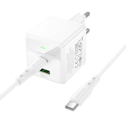Φορτιστής Δικτύου με Καλώδιο USB-C Borofone BN19 Intenso, 20W, 3A, 1 x USB-A - 1 x USB-C, Λευκό