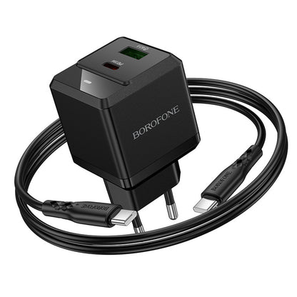 Φορτιστής Δικτύου με Καλώδιο USB-C Borofone BN19 Intenso, 20W, 3A, 1 x USB-A - 1 x USB-C, Μαύρο