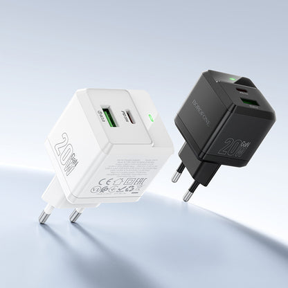 Φορτιστής Δικτύου με Καλώδιο USB-C Borofone BN19 Intenso, 20W, 3A, 1 x USB-A - 1 x USB-C, Μαύρο