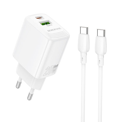 Φορτιστής Δικτύου με Καλώδιο USB-C Borofone BN27 Fuente, 20W, 3A, 1 x USB-A - 1 x USB-C, Λευκό