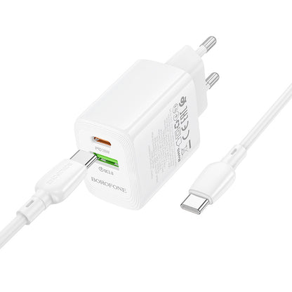 Φορτιστής Δικτύου με Καλώδιο USB-C Borofone BN27 Fuente, 20W, 3A, 1 x USB-A - 1 x USB-C, Λευκό