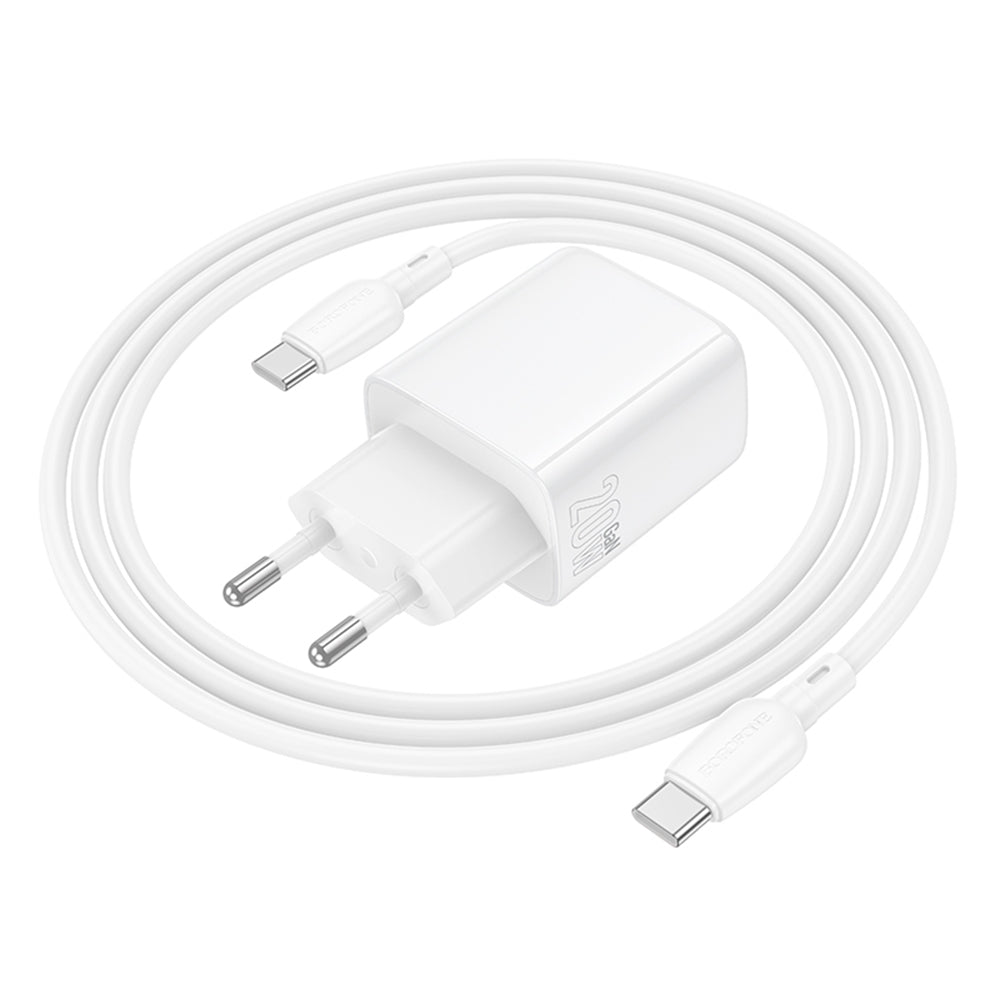 Φορτιστής Δικτύου με Καλώδιο USB-C Borofone BN27 Fuente, 20W, 3A, 1 x USB-A - 1 x USB-C, Λευκό
