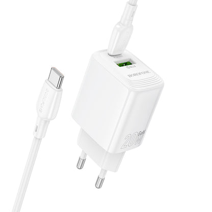 Φορτιστής Δικτύου με Καλώδιο USB-C Borofone BN27 Fuente, 20W, 3A, 1 x USB-A - 1 x USB-C, Λευκό