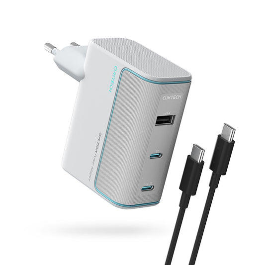 Φορτιστής Δικτύου με Καλώδιο USB-C Cuktech, 100W, 5A, 1 x USB-A - 2 x USB-C, Λευκό CKAD1003EUGW