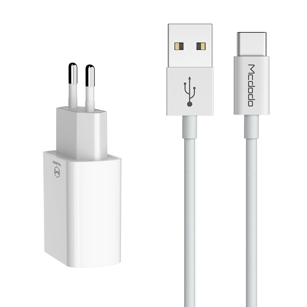 McDodo CH-6721 Network Charger with USB-C Cable Offer, 12W, 2.4A, 2 x USB-A, White