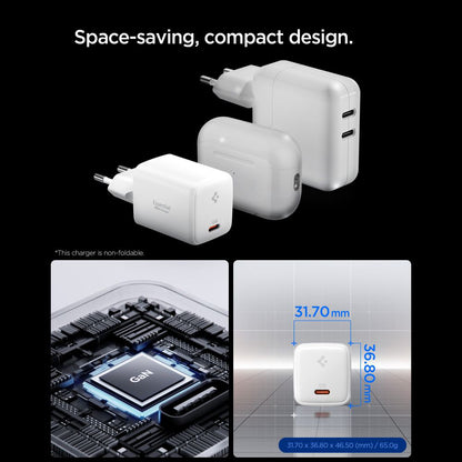 Φορτιστής Δικτύου με Καλώδιο USB-C Spigen EE451EU Essential, 45W, 3A, 1 x USB-C, Λευκό ACH09473