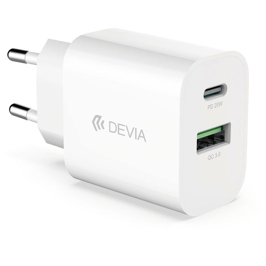 Φορτιστής δικτύου DEVIA RLC-389, 20W, 3A, 1 x USB-A - 1 x USB-C, Λευκό 