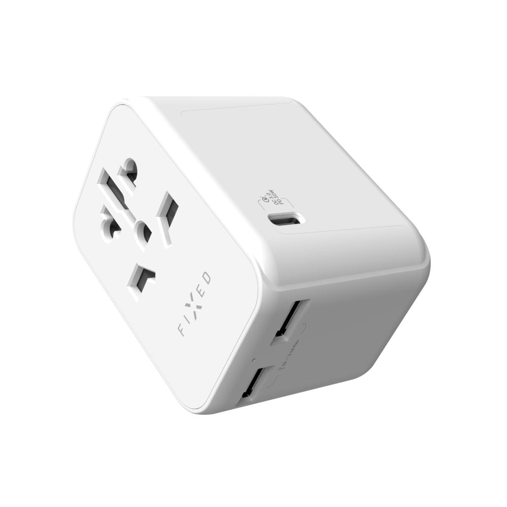 Φορτιστής Δικτύου Fixed Travel, 30W, 3A, 2 x USB-A - 1 x USB-C, Λευκό