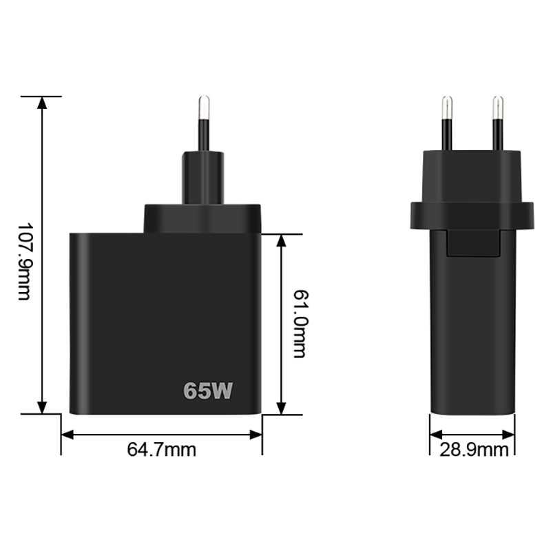 Φορτιστής δικτύου GVDA, 65W, 3A, 1 x USB-A - 1 x USB-C, Μαύρο 