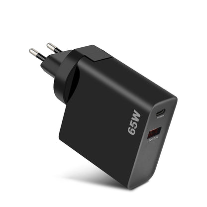 Φορτιστής δικτύου GVDA, 65W, 3A, 1 x USB-A - 1 x USB-C, Μαύρο 